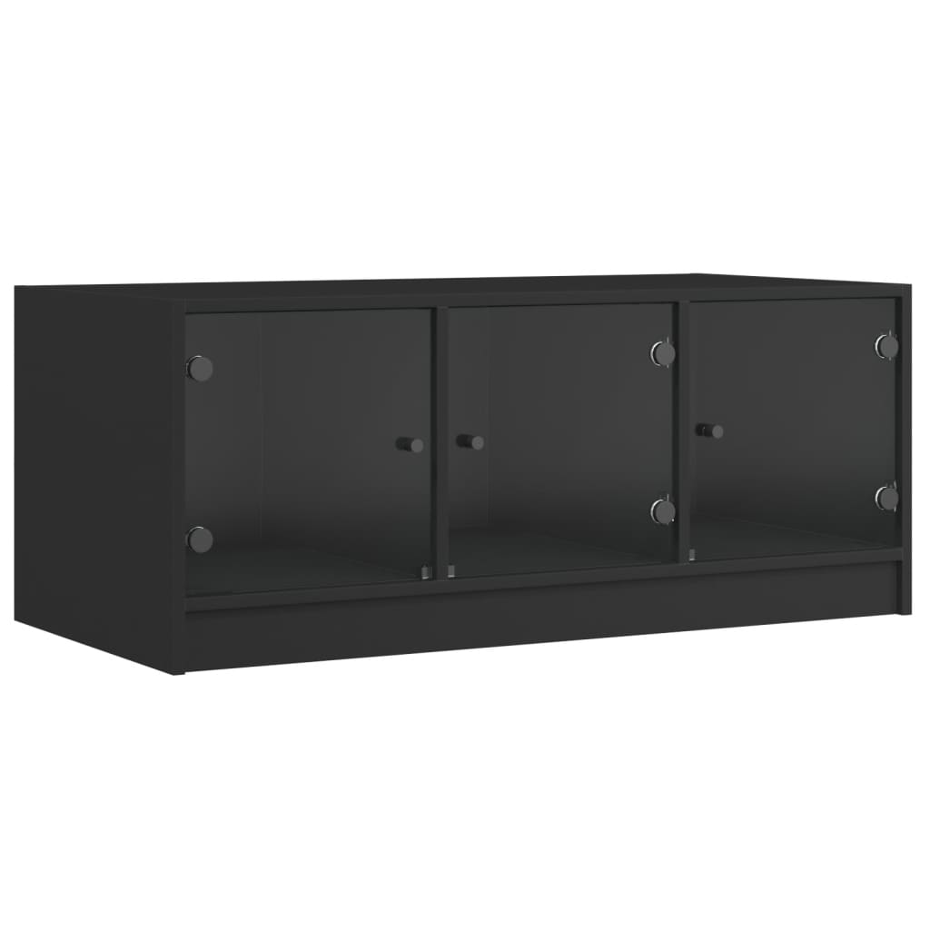 Salongbord Sofabord Svart med glassdører 102x50x42 cm