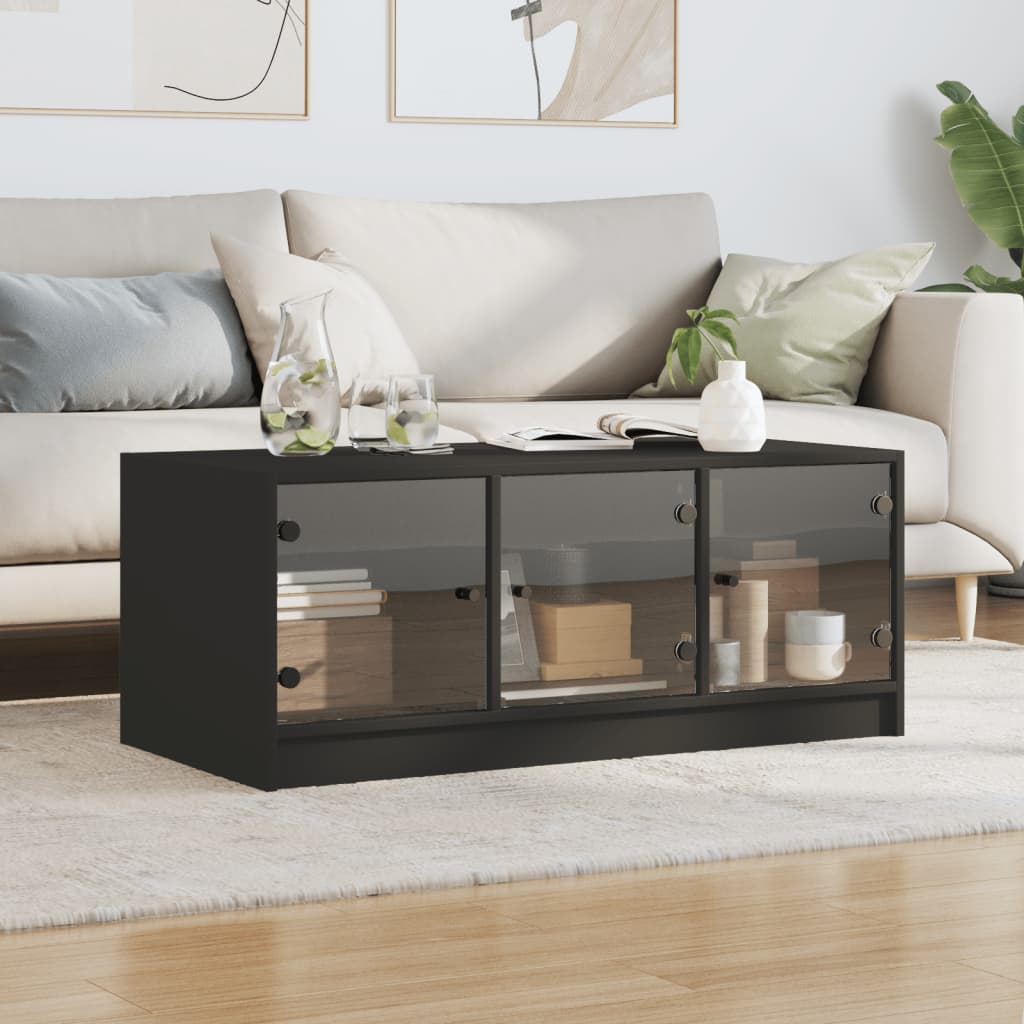 Salongbord Sofabord Svart med glassdører 102x50x42 cm
