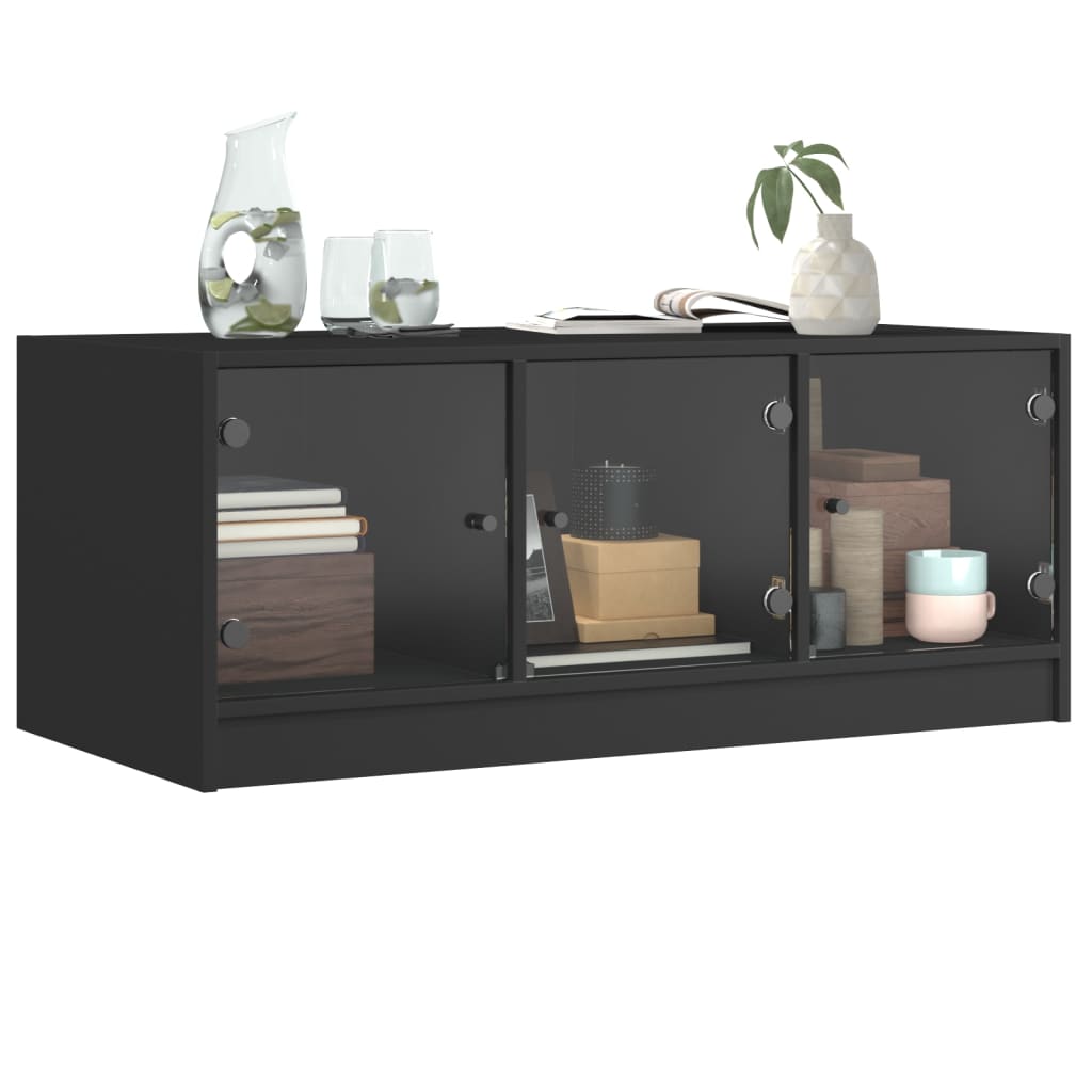 Salongbord Sofabord Svart med glassdører 102x50x42 cm