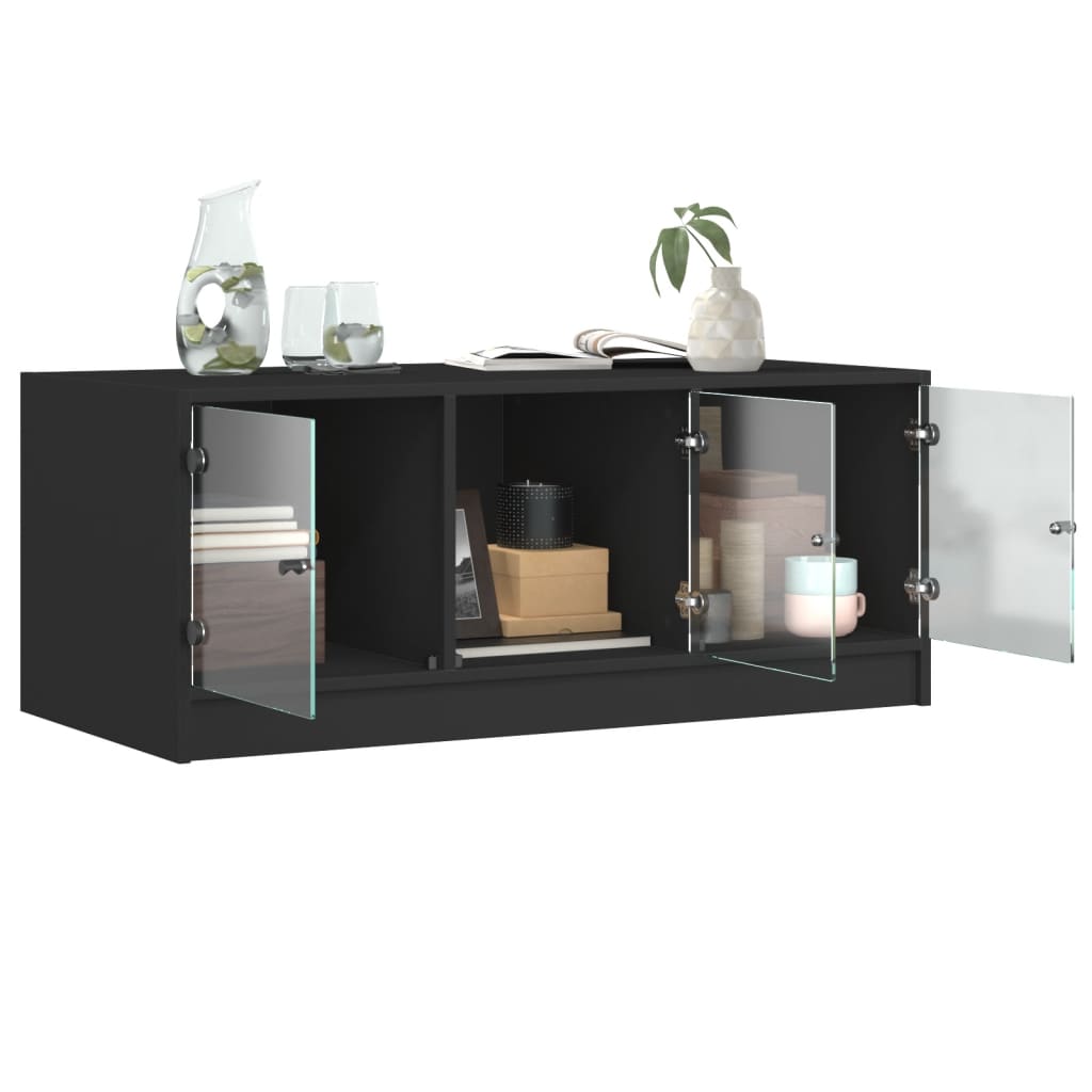 Salongbord Sofabord Svart med glassdører 102x50x42 cm