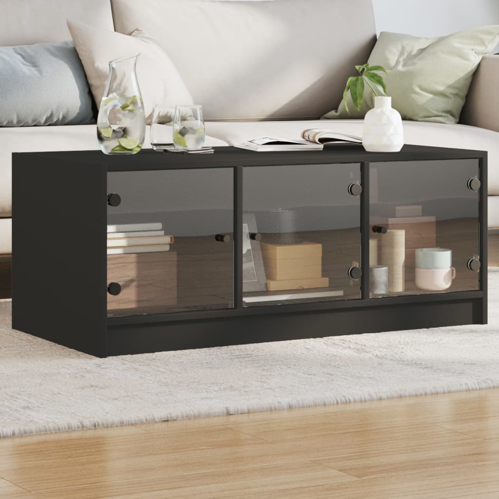 Salongbord Sofabord Svart med glassdører 102x50x42 cm