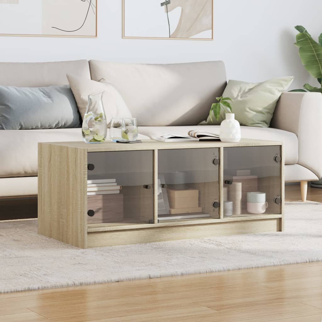 Salongbord Sofabord Sonoma Eik med glassdører 102x50x42 cm