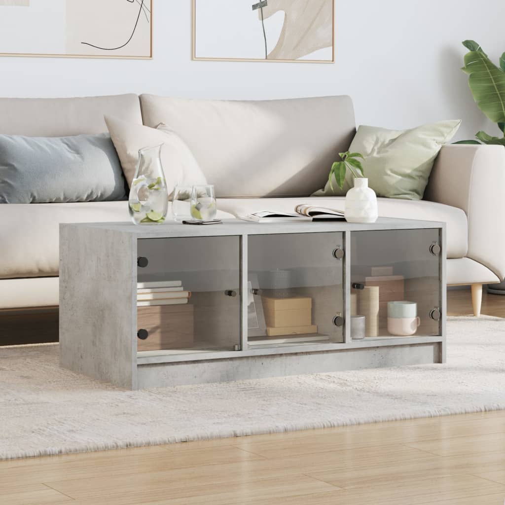 Salongbord Sofabord Betonggrå med glassdører 102x50x42 cm