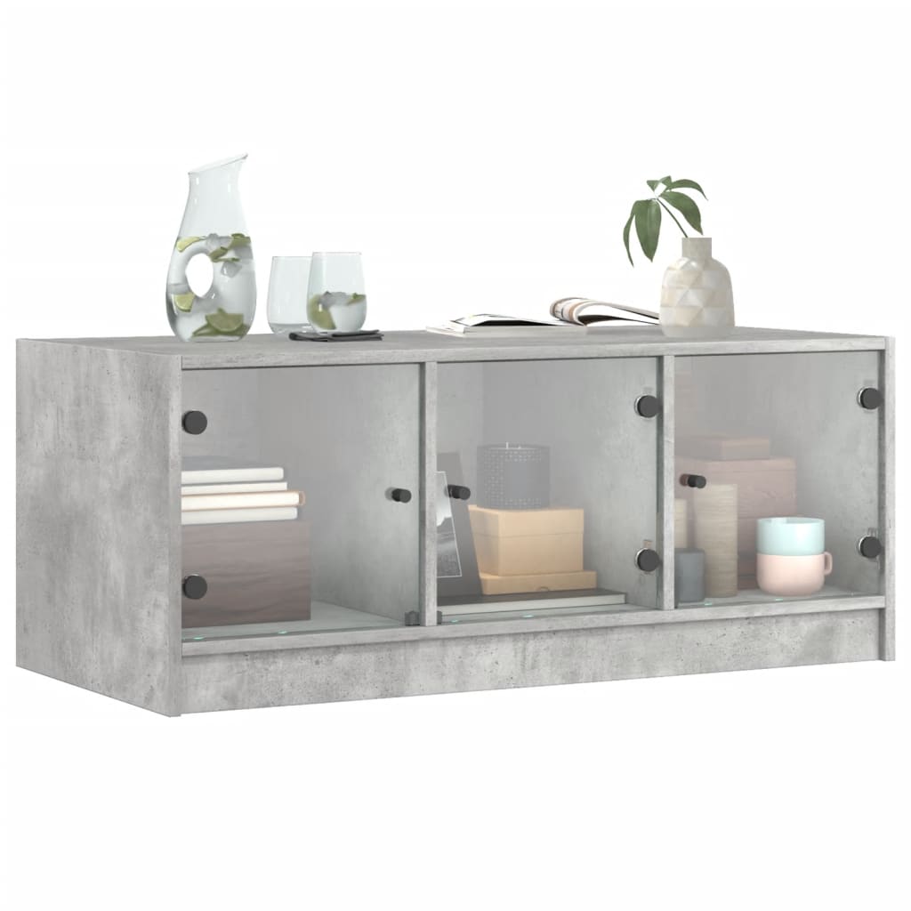 Salongbord Sofabord Betonggrå med glassdører 102x50x42 cm