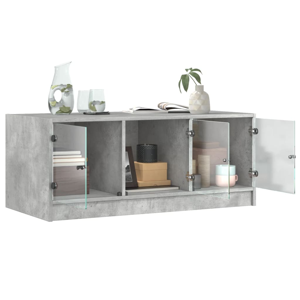 Salongbord Sofabord Betonggrå med glassdører 102x50x42 cm