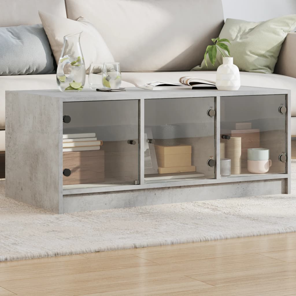 Salongbord Sofabord Betonggrå med glassdører 102x50x42 cm