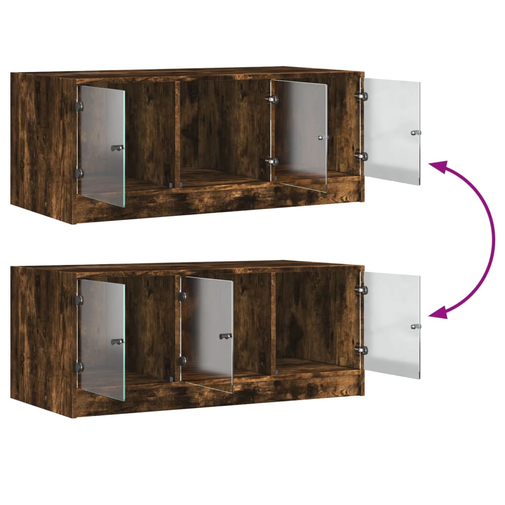 Salongbord Sofabord Røkt Eik med glassdører 102x50x42 cm