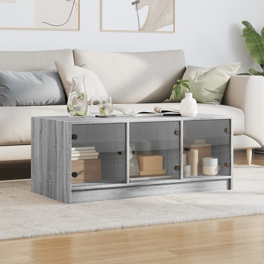 Salongbord Sofabord Sonoma Grå med glassdører 102x50x42 cm