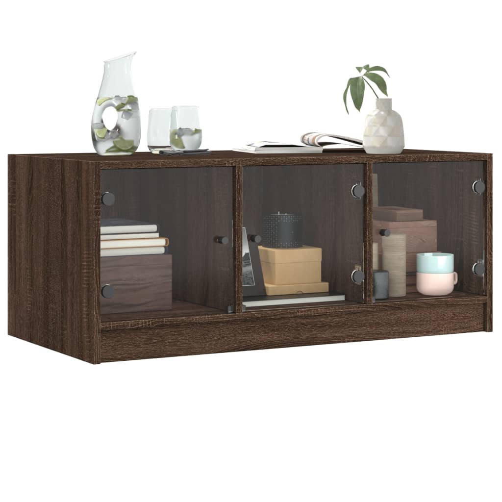 Salongbord Sofabord Brun Eik med glassdører 102x50x42 cm
