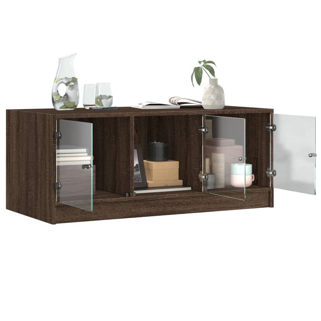 Salongbord Sofabord Brun Eik med glassdører 102x50x42 cm