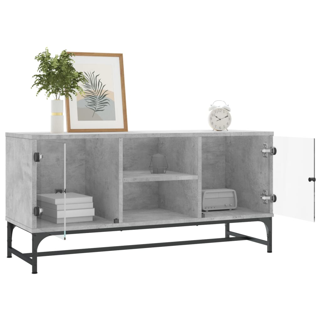 TV-Møbel Betonggrå med glassdører 102x37x50 cm