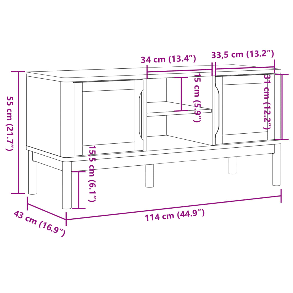 TV-Møbel Hvit TV-benk FLORO 114x43x55 cm heltre furu