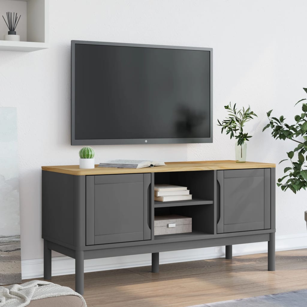 TV-Møbel Grå Tre TV-benk FLORO Grå 114x43x55 cm heltre furu
