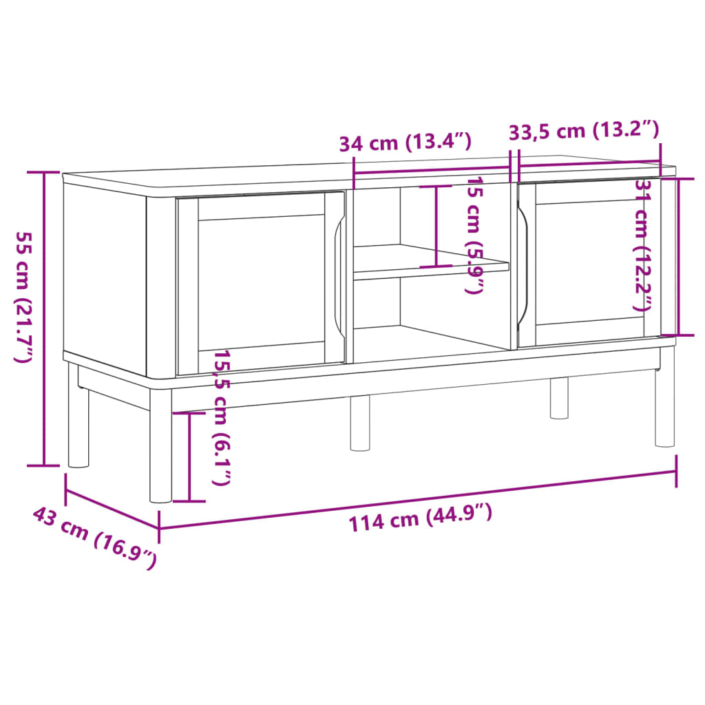 TV-Møbel Grå Tre TV-benk FLORO Grå 114x43x55 cm heltre furu