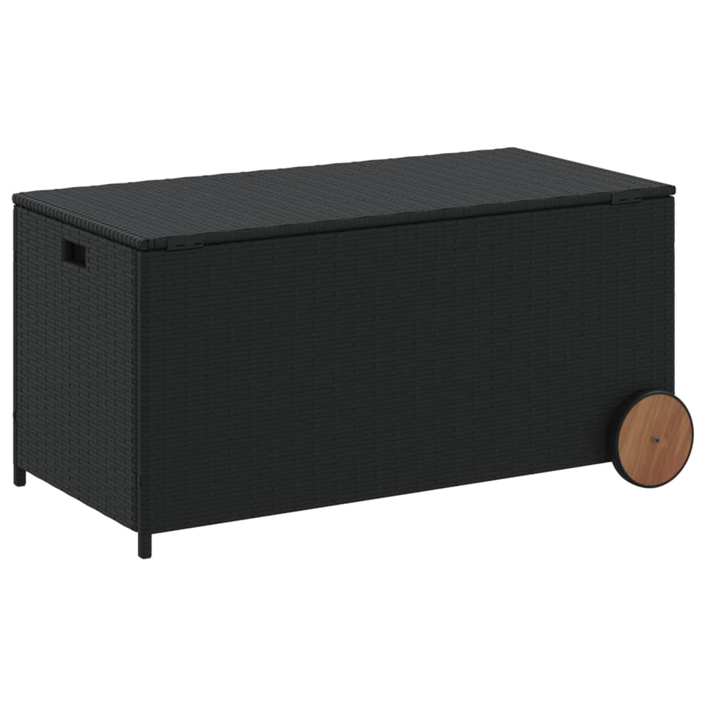 Putekasse Kunstrotting med hjul svart 190L cm polyrotting