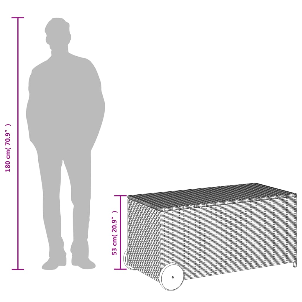 Putekasse Kunstrotting med hjul svart 190L cm polyrotting