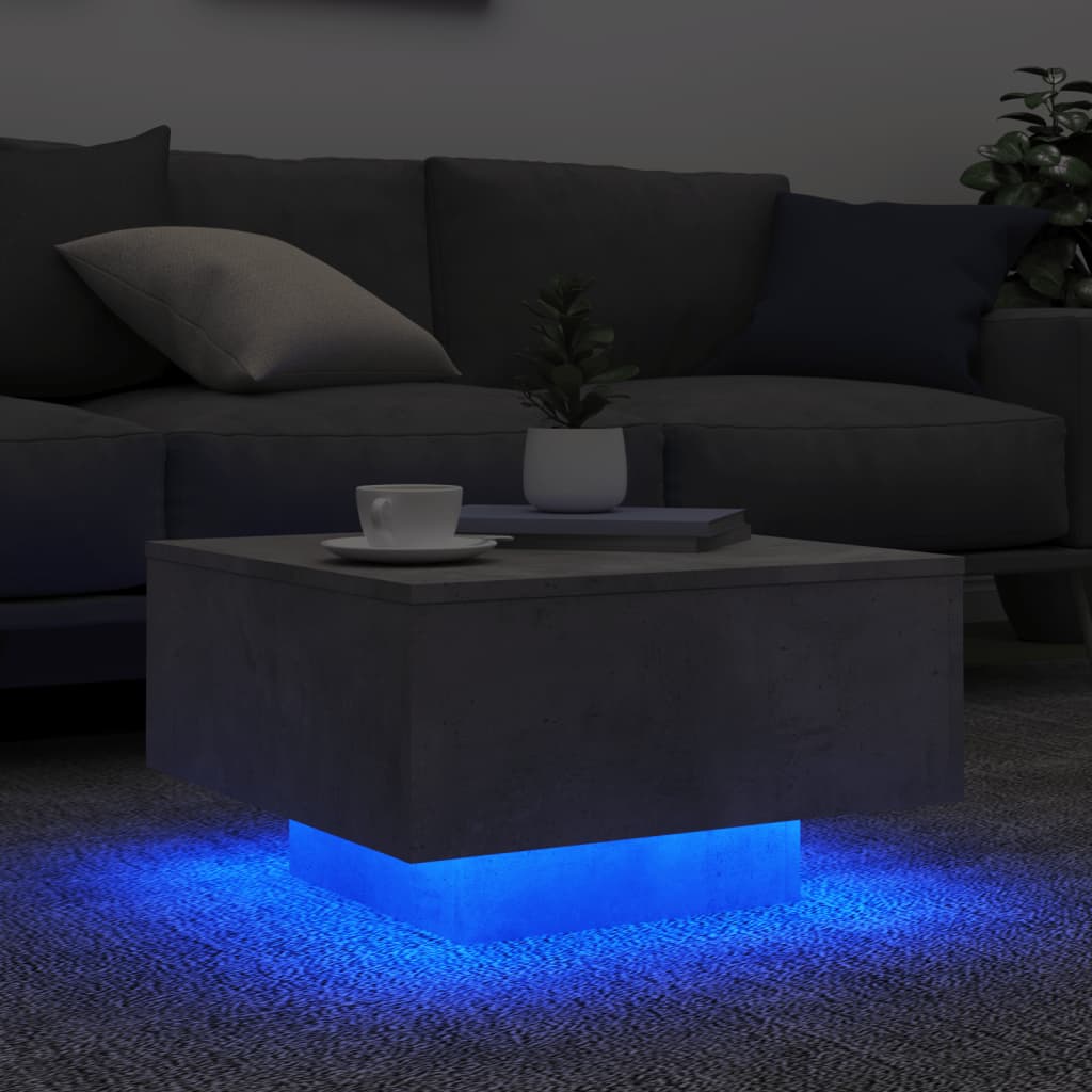 Salongbord Sofabord Betonggrå med LED-lys 55x55x31 cm