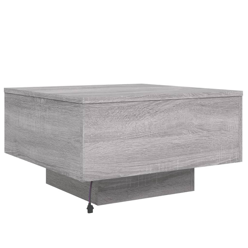Salongbord Sofabord Sonoma Grå med LED-lys 55x55x31 cm