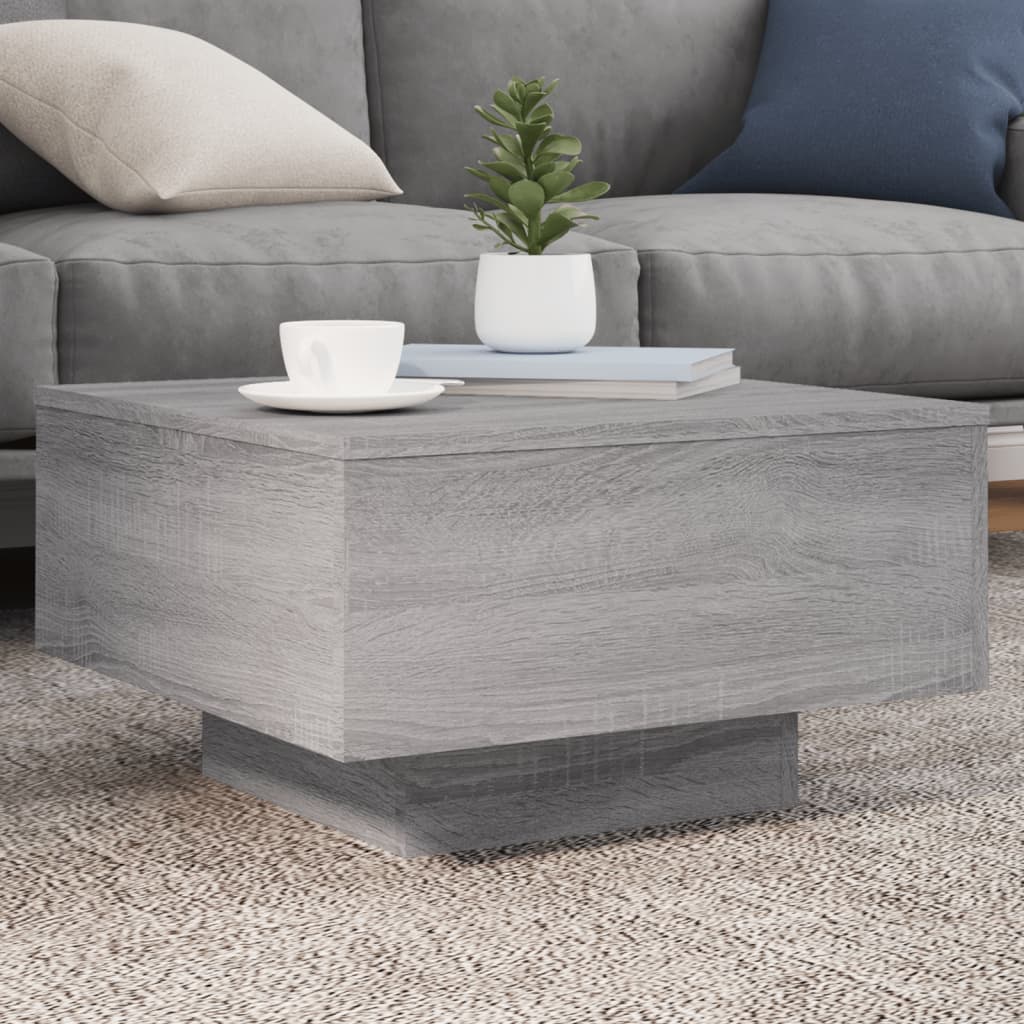Salongbord Sofabord Sonoma Grå med LED-lys 55x55x31 cm