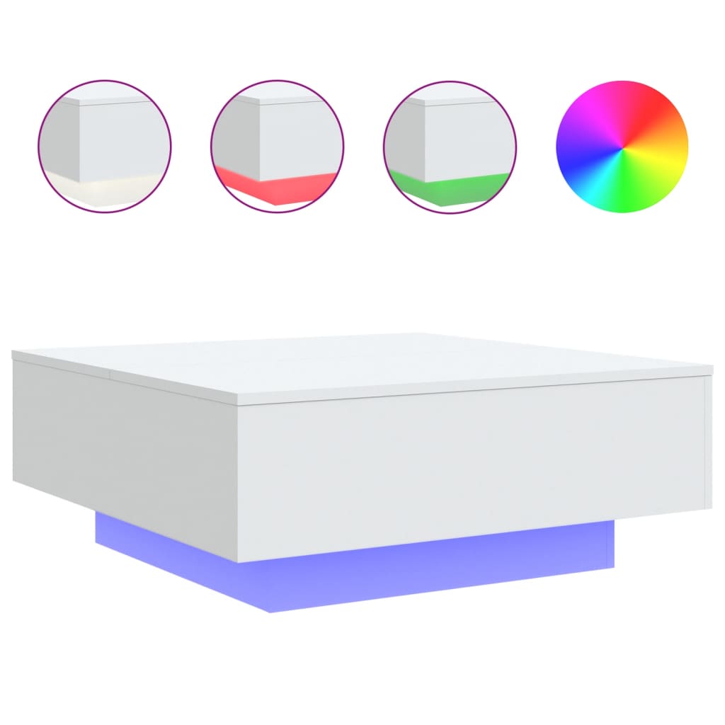 Salongbord Sofabord Hvit med LED-lys 80x80x31 cm