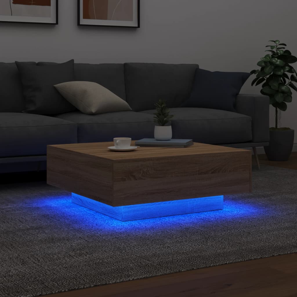 Salongbord Sofabord Sonoma Eik med LED-lys 80x80x31 cm