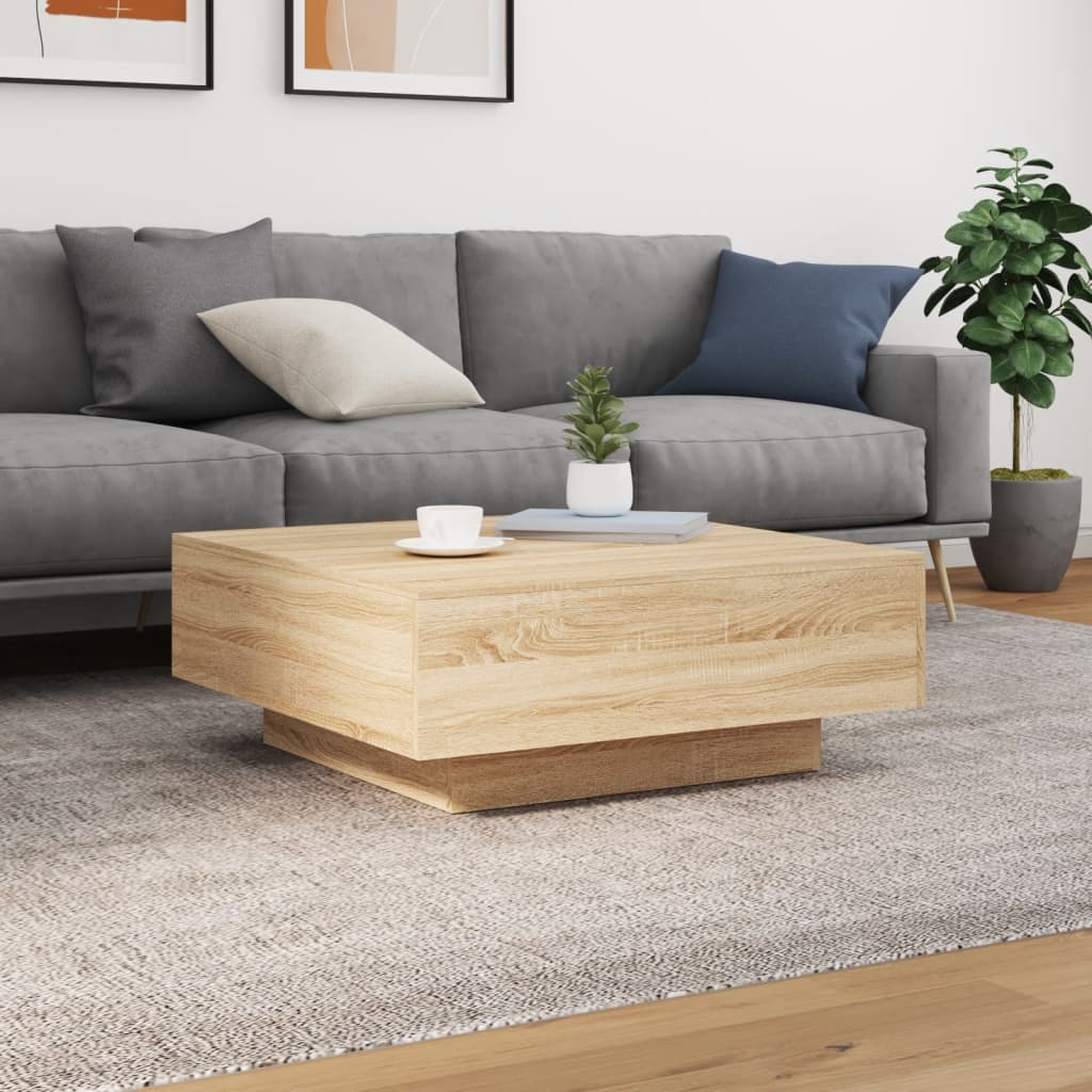 Salongbord Sofabord Sonoma Eik med LED-lys 80x80x31 cm