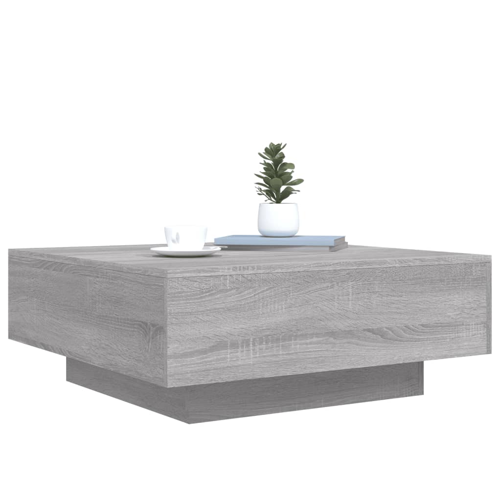 Salongbord Sofabord Sonoma Grå med LED-lys 80x80x31 cm
