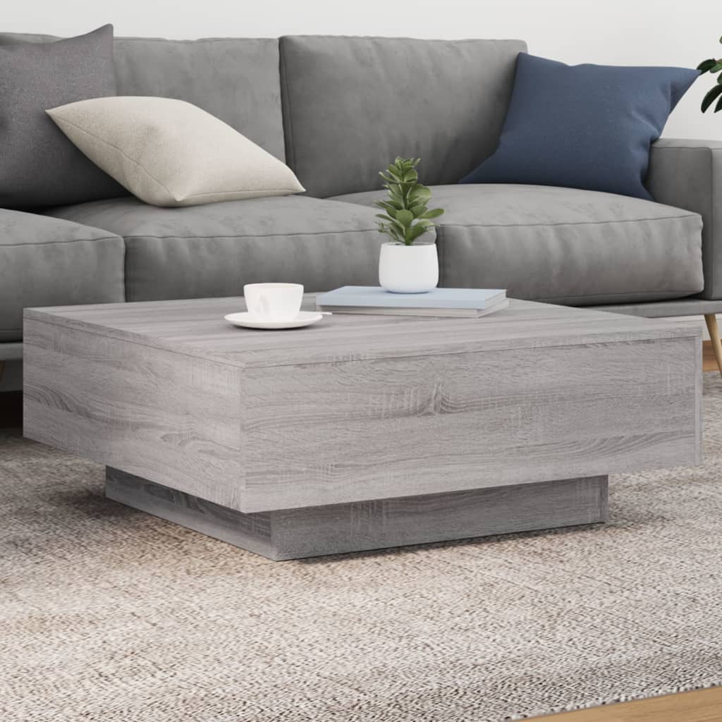 Salongbord Sofabord Sonoma Grå med LED-lys 80x80x31 cm