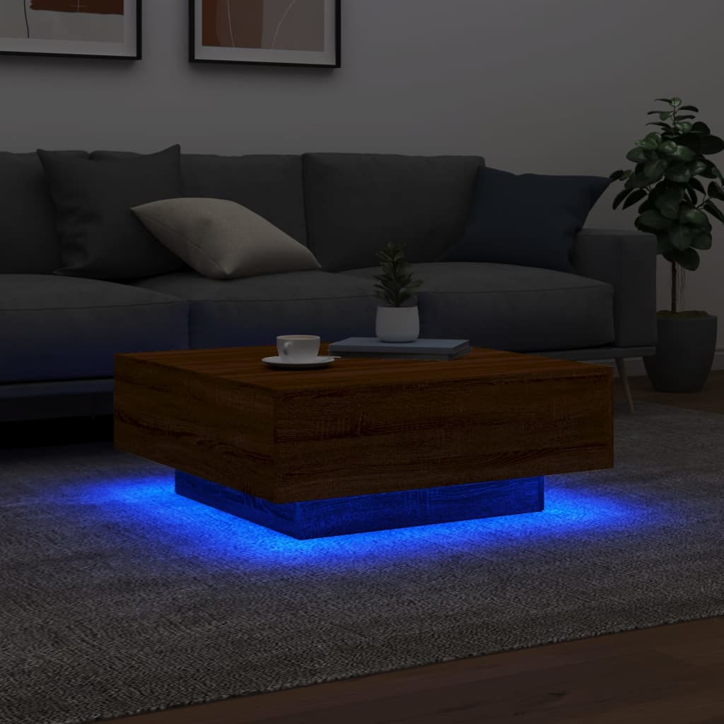 Salongbord Sofabord Brun Eik med LED-lys 80x80x31 cm
