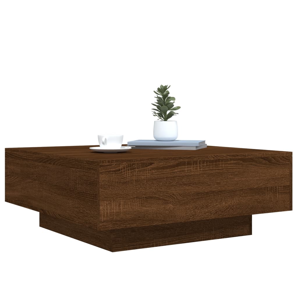Salongbord Sofabord Brun Eik med LED-lys 80x80x31 cm