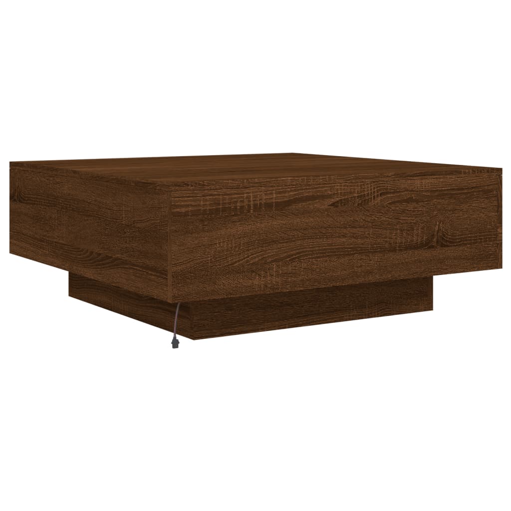 Salongbord Sofabord Brun Eik med LED-lys 80x80x31 cm
