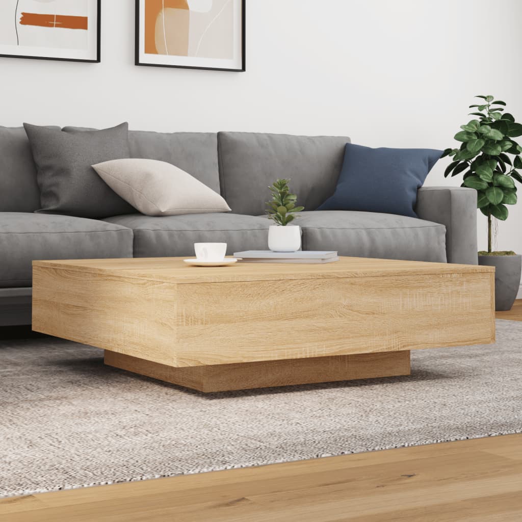 Salongbord Sofabord Sonoma Eik med LED-lys 100x100x31 cm