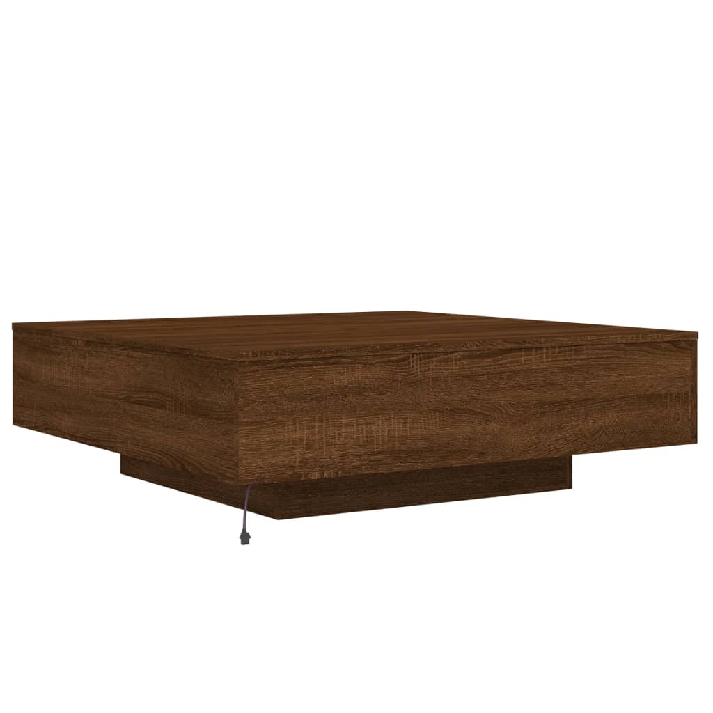 Salongbord Sofabord Brun med LED-lys brun Eik 100x100x31 cm