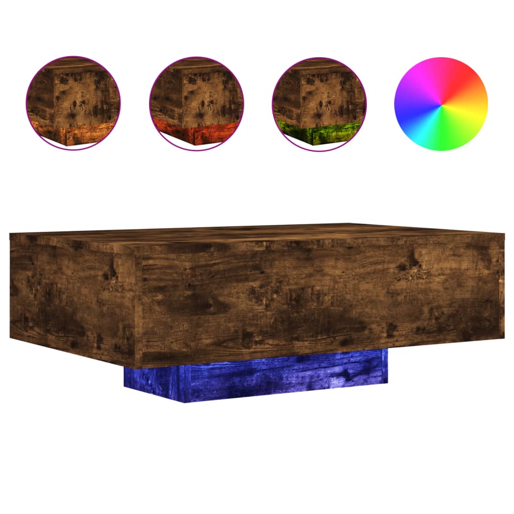 Salongbord Sofabord Røkt Eik med LED-lys 85x55x31 cm