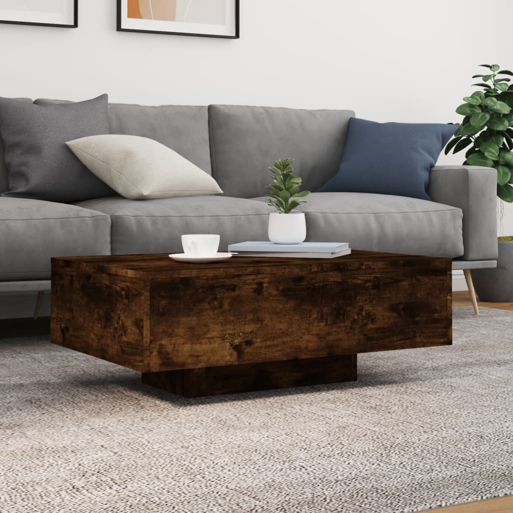 Salongbord Sofabord Røkt Eik med LED-lys 85x55x31 cm