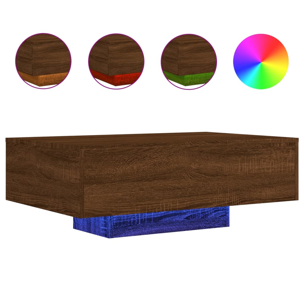 Salongbord Sofabord Brun Eik med LED-lys 85x55x31 cm