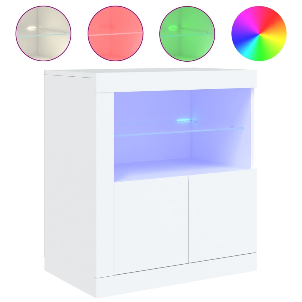 Skjenk Hvit med LED-lys 60,5x37x67 cm