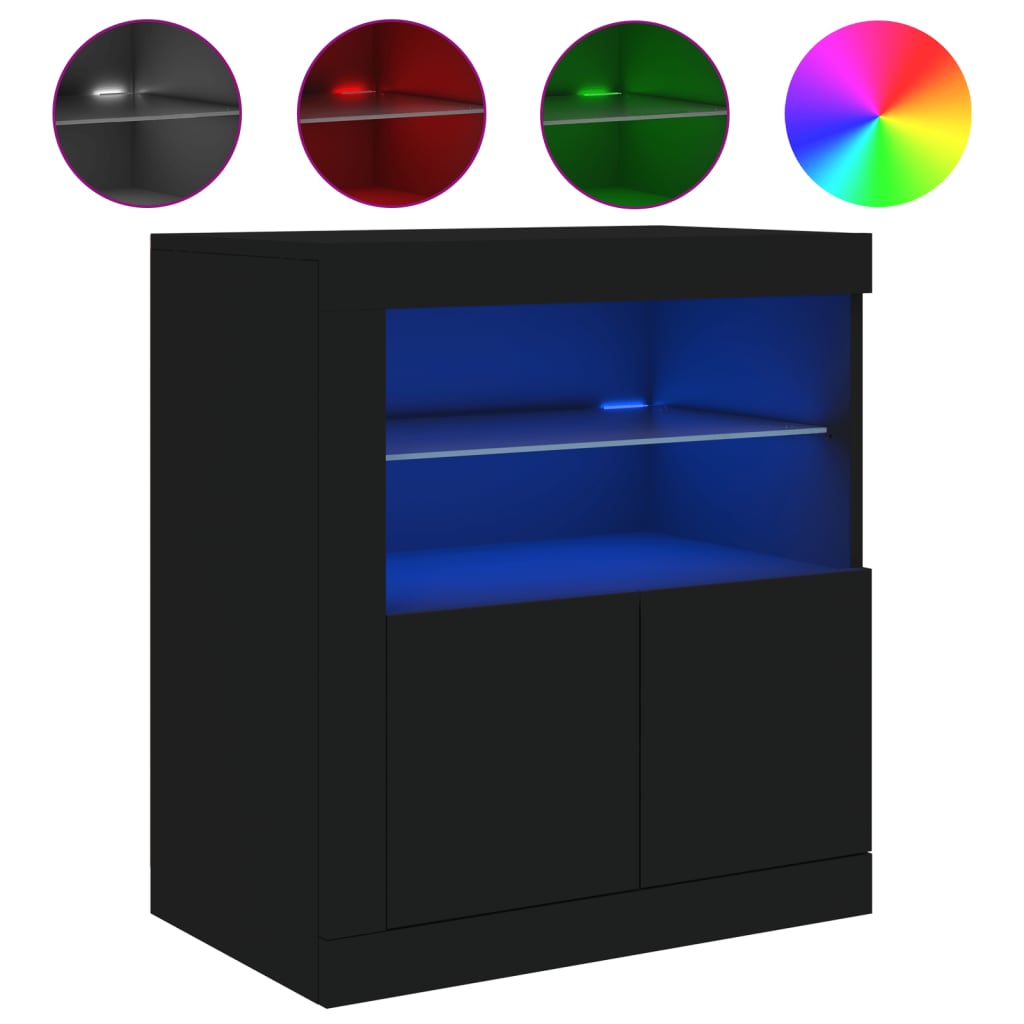 Skjenk Svart med LED-lys 60,5x37x67 cm