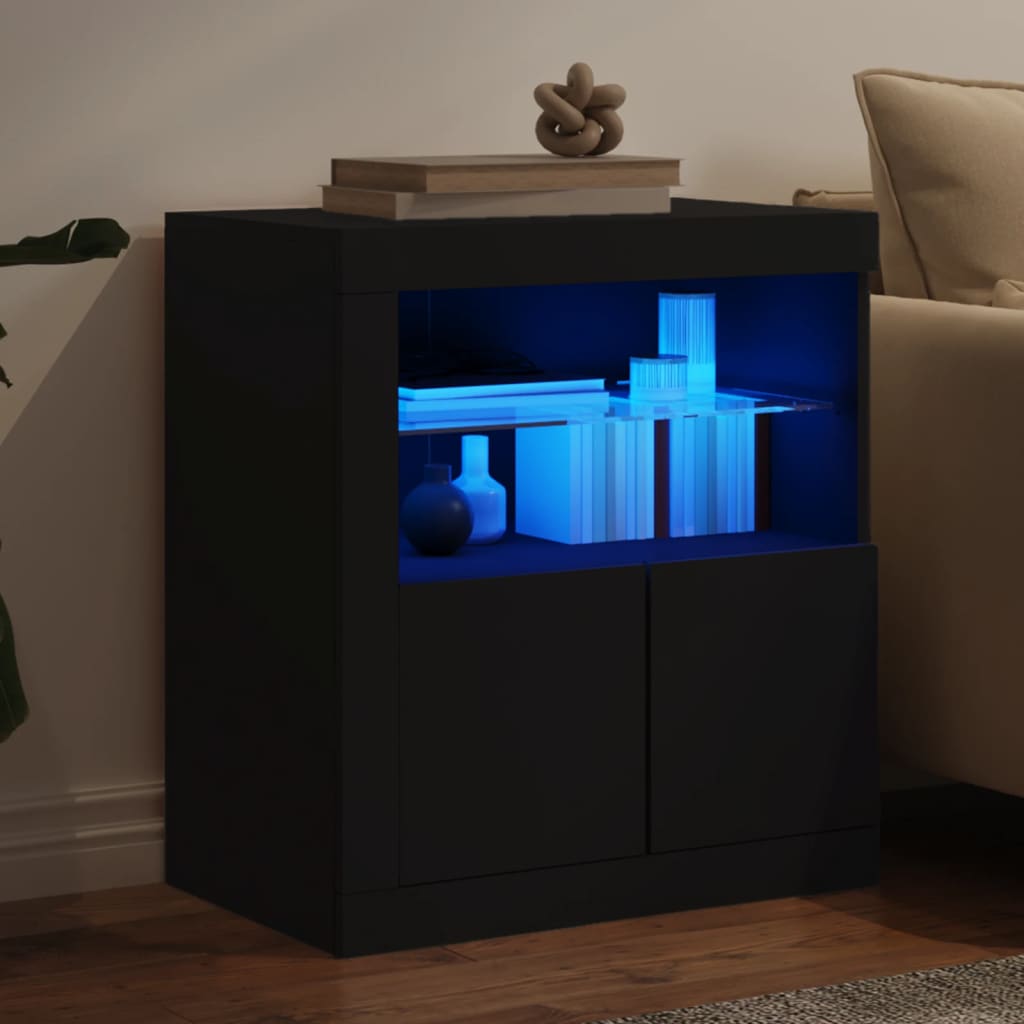 Skjenk Svart med LED-lys 60,5x37x67 cm