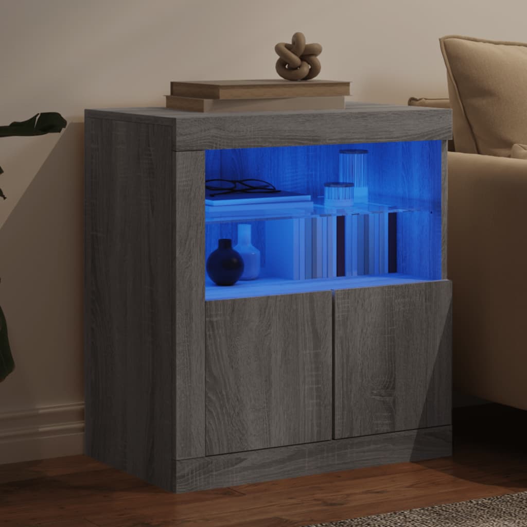 Skjenk Sonoma Grå med LED-lys 60,5x37x67 cm