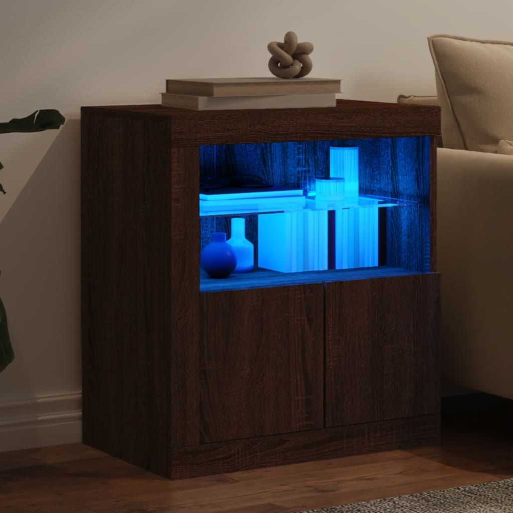 Skjenk Brun Eik med LED-lys 60,5x37x67 cm