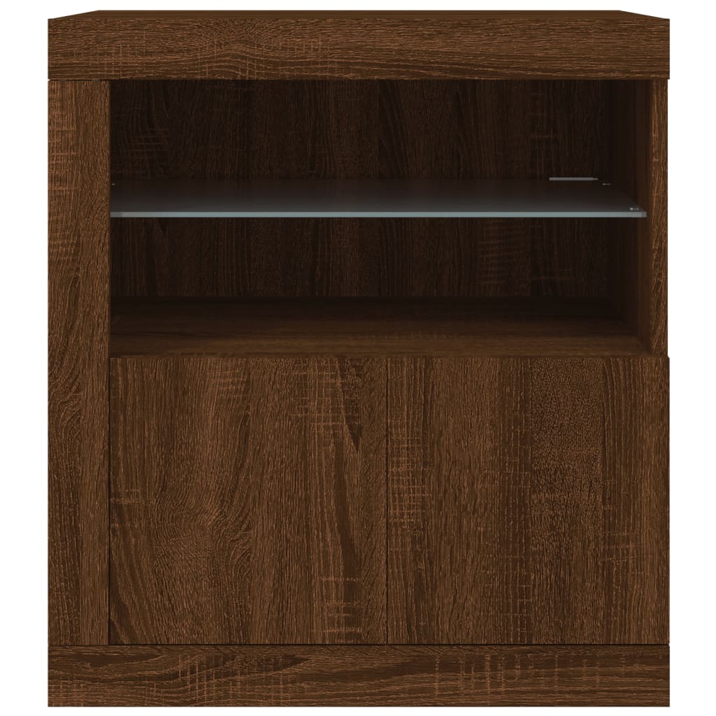Skjenk Brun Eik med LED-lys 60,5x37x67 cm
