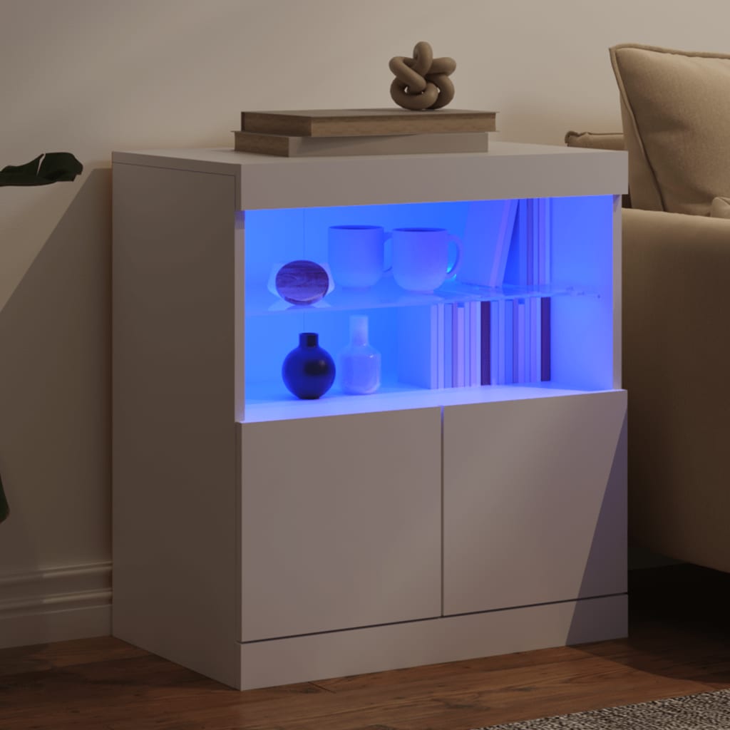 Skjenk Hvit med LED-lys 60x37x67 cm