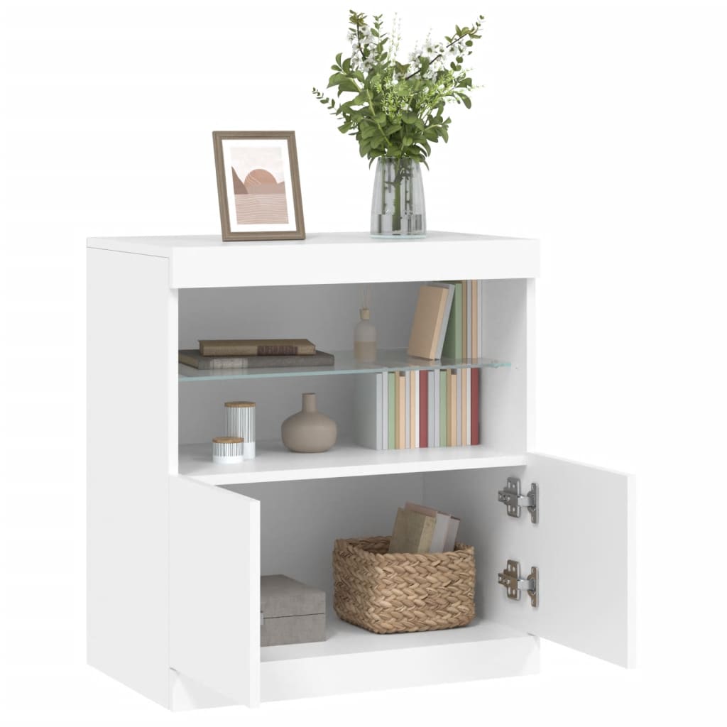 Skjenk Hvit med LED-lys 60x37x67 cm