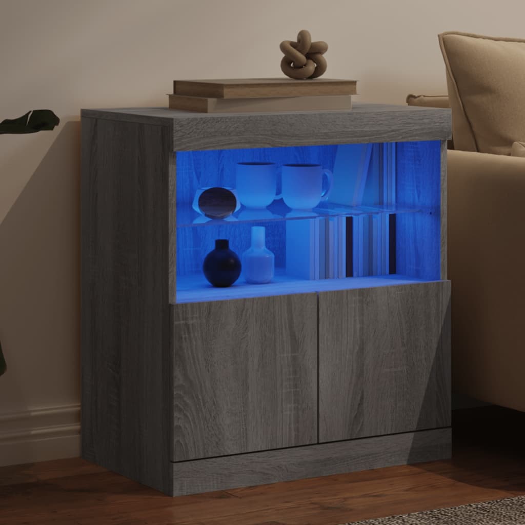 Skjenk Sonoma Grå med LED-lys 60x37x67 cm
