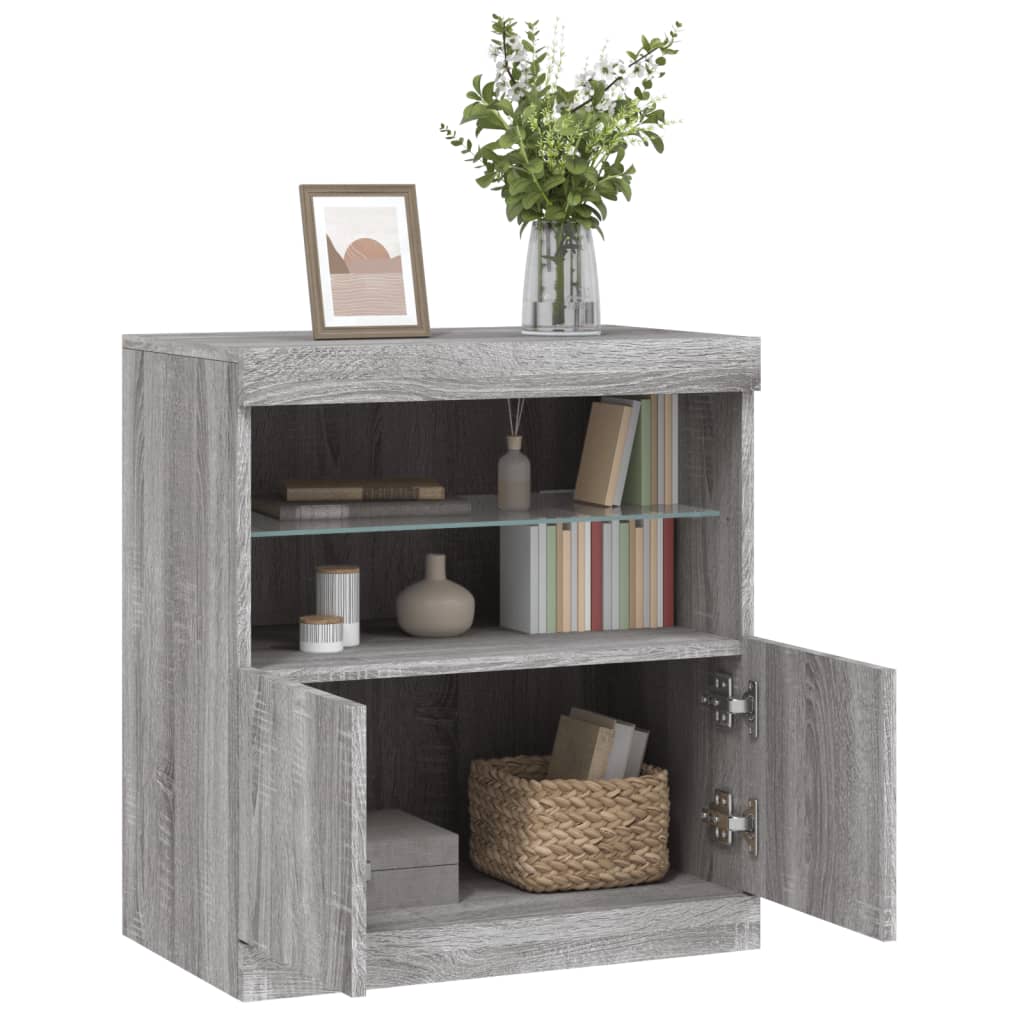 Skjenk Sonoma Grå med LED-lys 60x37x67 cm