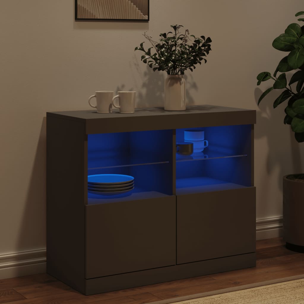 Skjenk Svart med LED-lys 81x37x67 cm