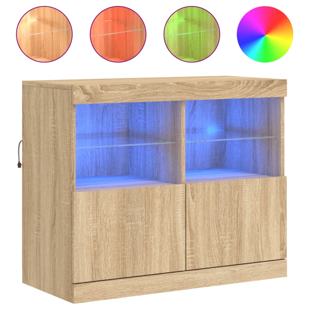 Skjenk Sonoma Eik med LED-lys 81x37x67 cm