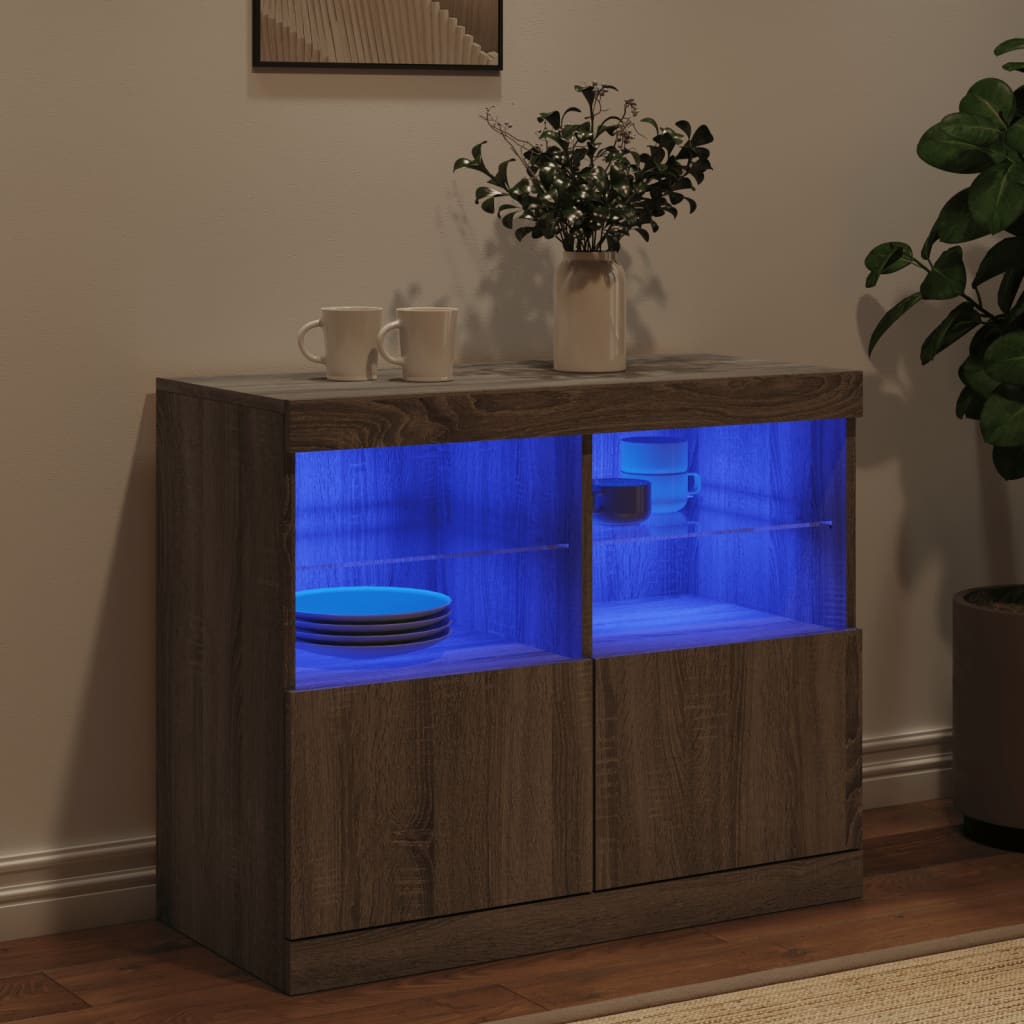 Skjenk Sonoma Grå med LED-lys 81x37x67 cm
