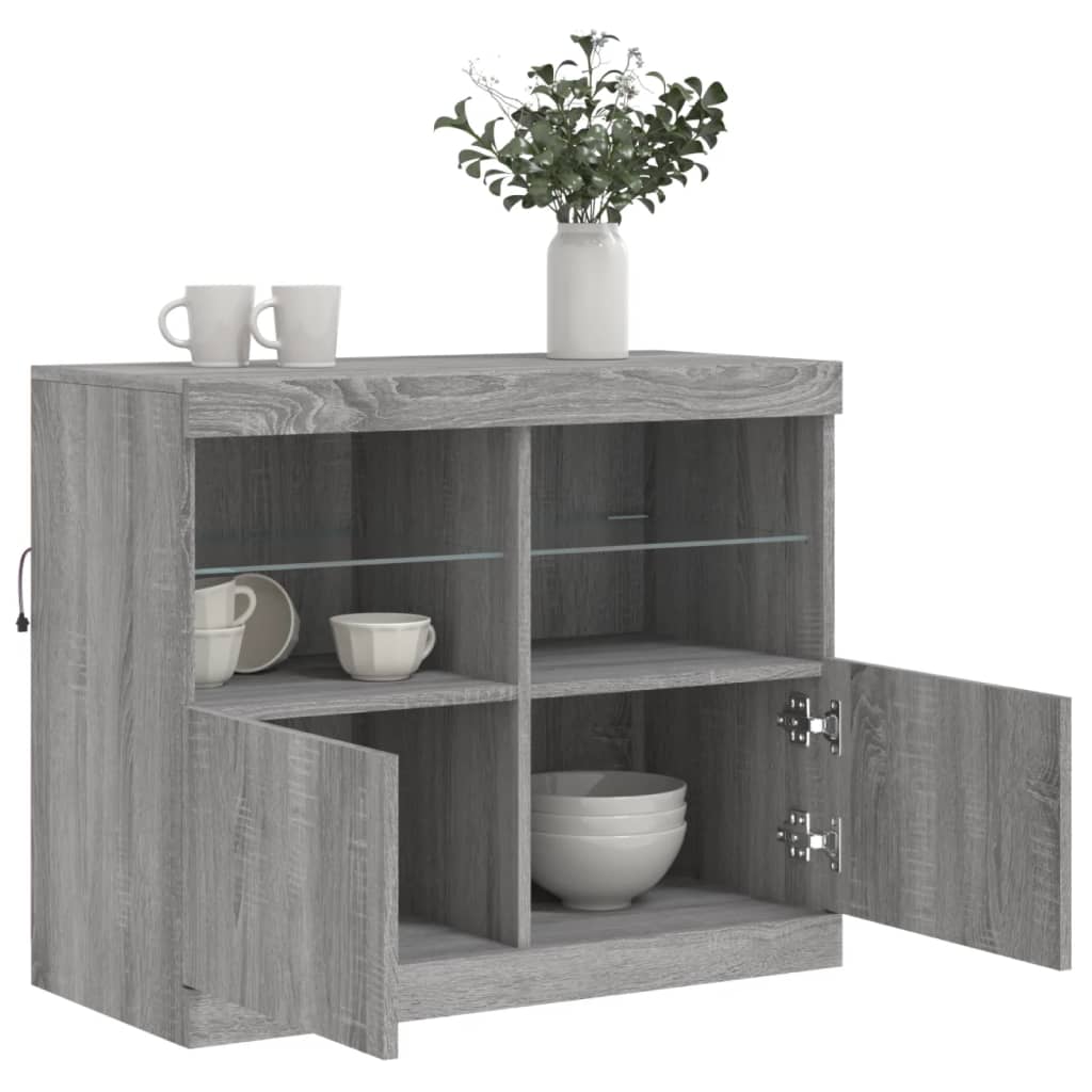 Skjenk Sonoma Grå med LED-lys 81x37x67 cm
